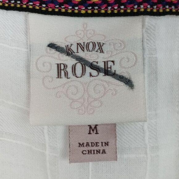 Knox Rose Women White V-Neck Baby Doll Sundress with 3/4 Sleeves Boho Chic sz M - Picture 12 of 17